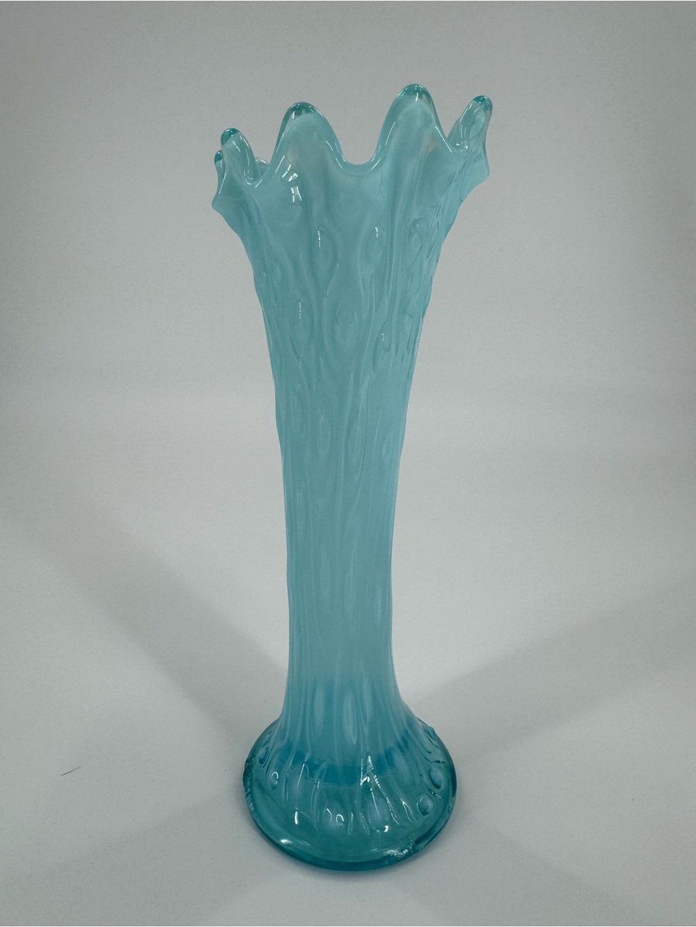 Antique 1907 Northwood Blue Opalescent Tree Trunk 10.5" Swung Glass Vase
